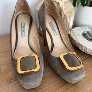 Ladies “Soft Grey” Suede Prada Platform Heels